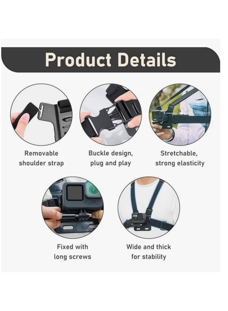 1pcs Adjustable Elastic Belt Body Mount Chest Harness Strap for GoPro 13 12 11 10 9 8 7 6 5 4 3 for Insta360 Camera Smartphone and Most Action Cameras Universal Phone Chest Mount Set - Image 2