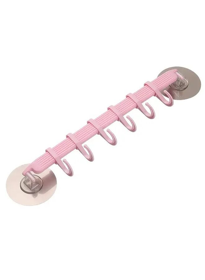 Pink Heavy Duty Adhesive Corner Shower Rack 6 Hook No Drill Bathroom Organizer - Image 1