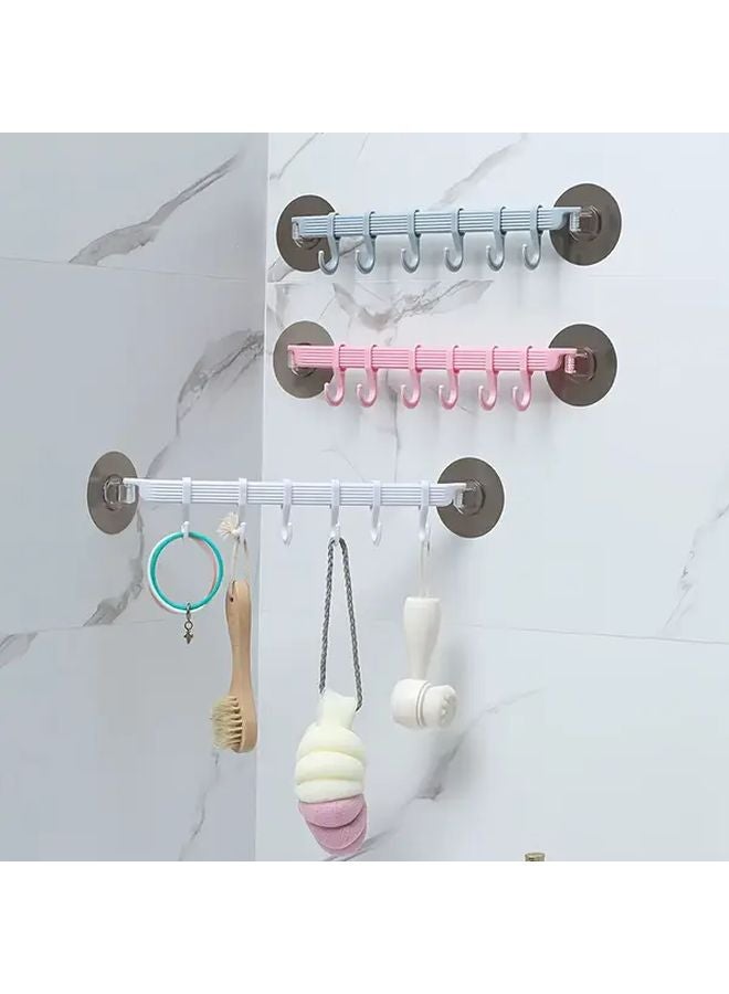 Pink Heavy Duty Adhesive Corner Shower Rack 6 Hook No Drill Bathroom Organizer - Image 2