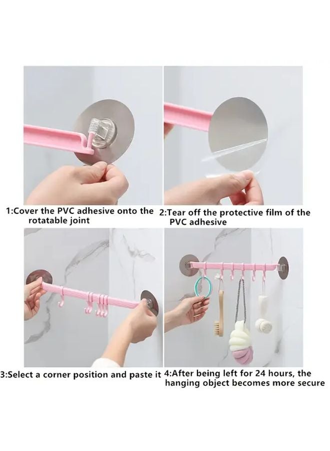 Pink Heavy Duty Adhesive Corner Shower Rack 6 Hook No Drill Bathroom Organizer - Image 5