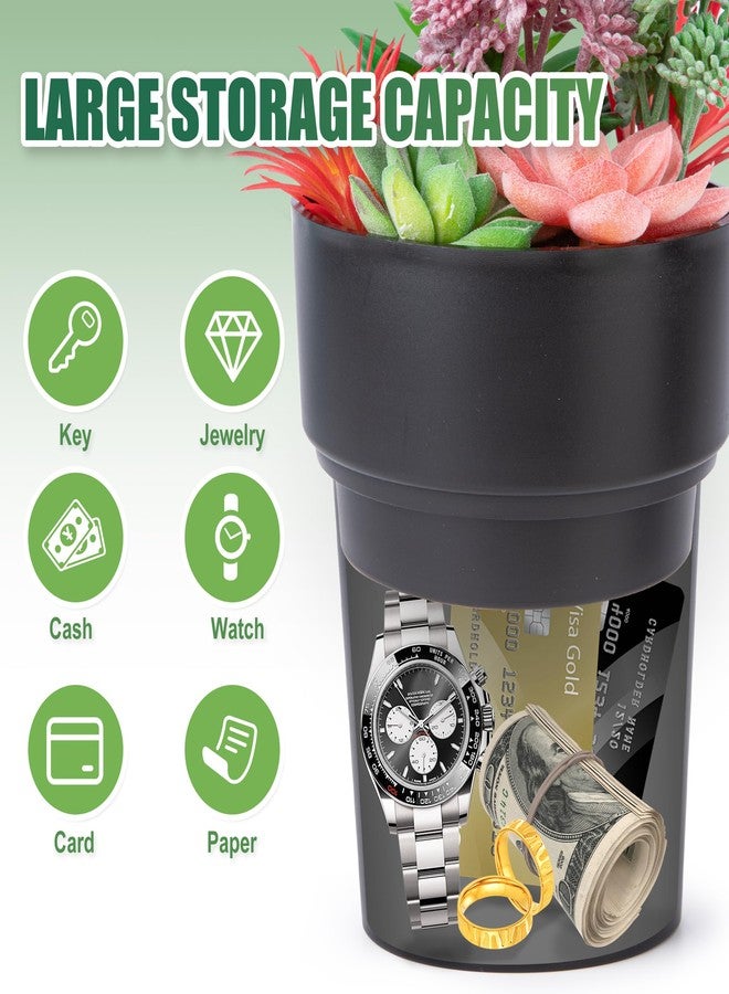 BarGifts Black Flower Pot Diversion Safe, Secret Storage Hidden Safe Box Keep Your Valuables Safe Like Money, Keys, and Jewelry- Includes Plants - Image 2