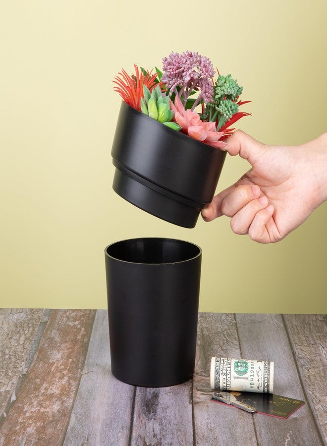 BarGifts Black Flower Pot Diversion Safe, Secret Storage Hidden Safe Box Keep Your Valuables Safe Like Money, Keys, and Jewelry- Includes Plants - Image 5