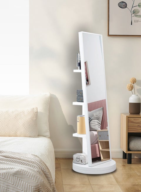 Home Decoration Movable Rotating Full-Length Mirror Cabinet with Storage Space 36*36*165cm