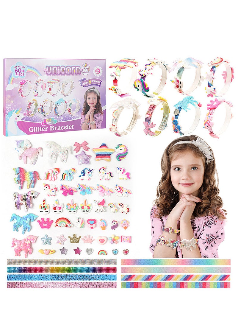 يونيكورن مجموعة صنع أساور للبنات، مجموعة أساور يونيكورن مكونة من 68 قطعة، أدوات حرفية ومستلزمات حفلات للبنات، اصنعي سوارك الخاص للأطفال، مجموعة إكسسوارات أساور DIY للأطفال - Image 1