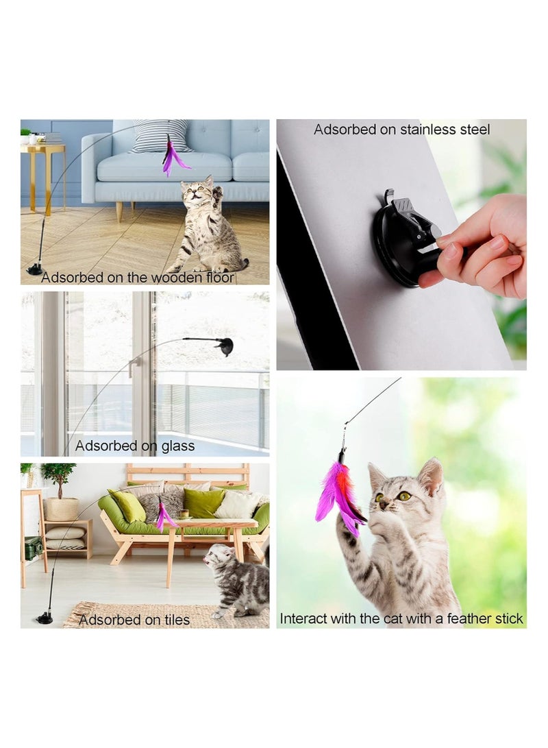 لعبة القط التفاعلية - عصا ذكية ذاتية الحركة مع ريش وقاعدة شفط - مثالية للقطط الصغيرة والكبيرة للتمرين والمرح - Image 2