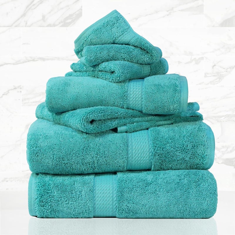 Superior All choice modern design Egyptian Cotton Pile 6 Piece Towel Set, Includes 2 Bath, 2 Hand, 2 Face Towels/Washcloths, Ultra Soft Luxury Towels, Thick Plush Essentials, Guest Bath, Spa, Hotel Bathroom, Turquoise Multi usage - Image 1