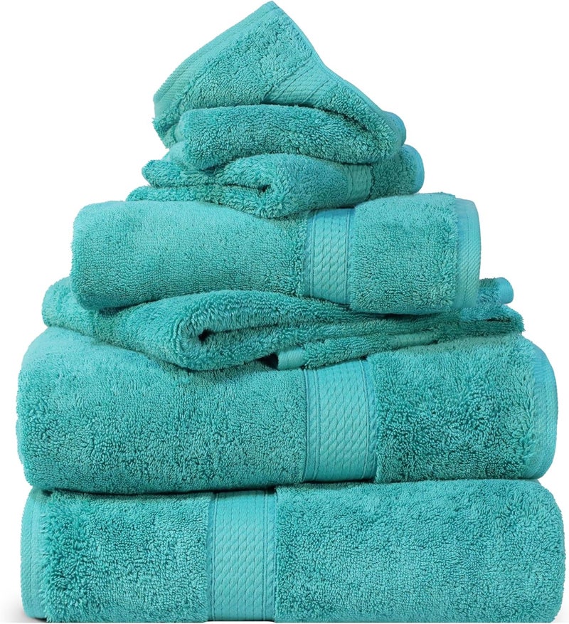 Superior All choice modern design Egyptian Cotton Pile 6 Piece Towel Set, Includes 2 Bath, 2 Hand, 2 Face Towels/Washcloths, Ultra Soft Luxury Towels, Thick Plush Essentials, Guest Bath, Spa, Hotel Bathroom, Turquoise Multi usage - Image 2