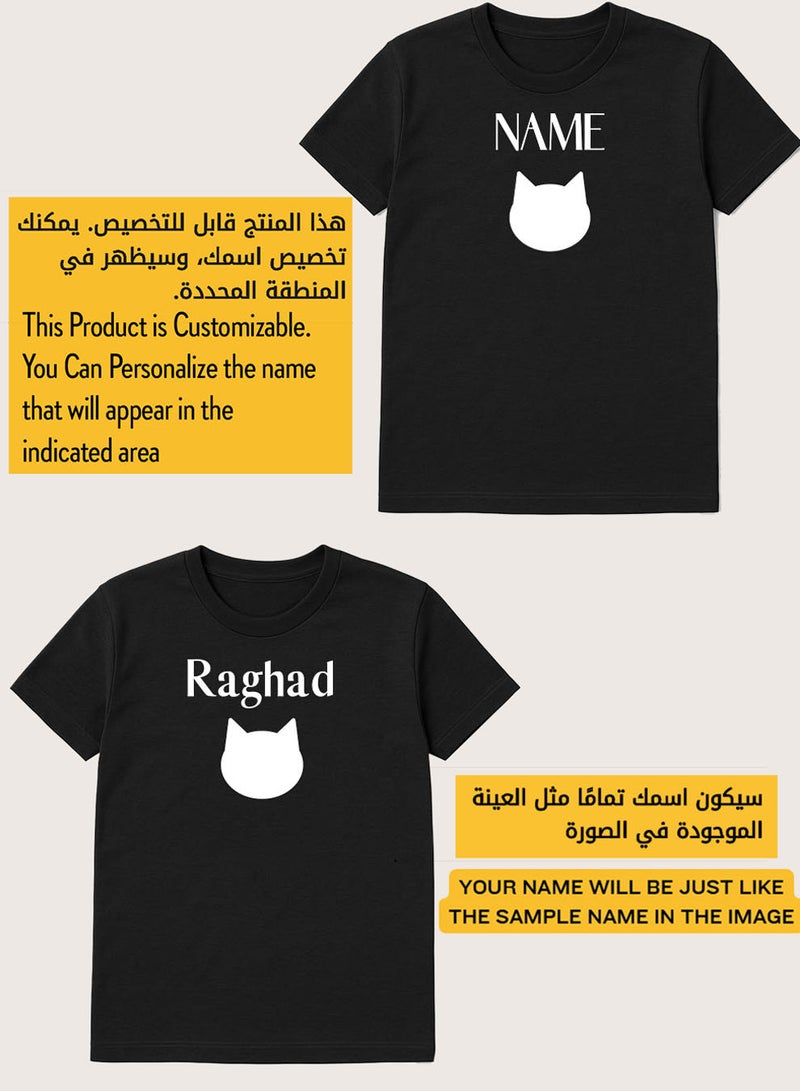 لوحة تيشيرت قطن قابل للتخصيص باسمك مع تصميم أيقونة قطة - Image 2