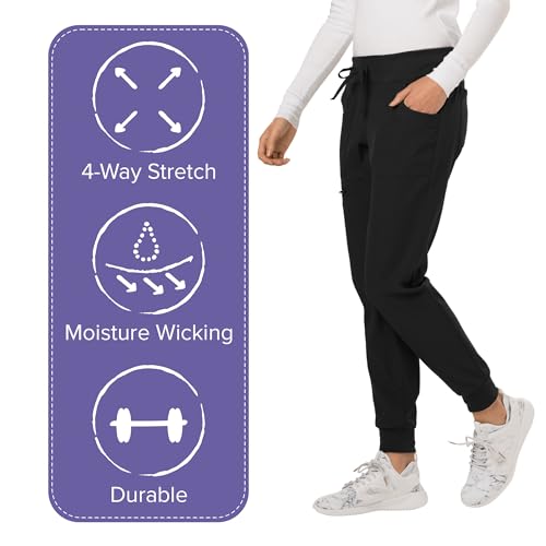 HeartSoul Women's Medical Scrub Jogger Pants Contemporary fit Drawstring Waistband Jogger with 5 Pockets - HS030, XS, Black - - Image 4