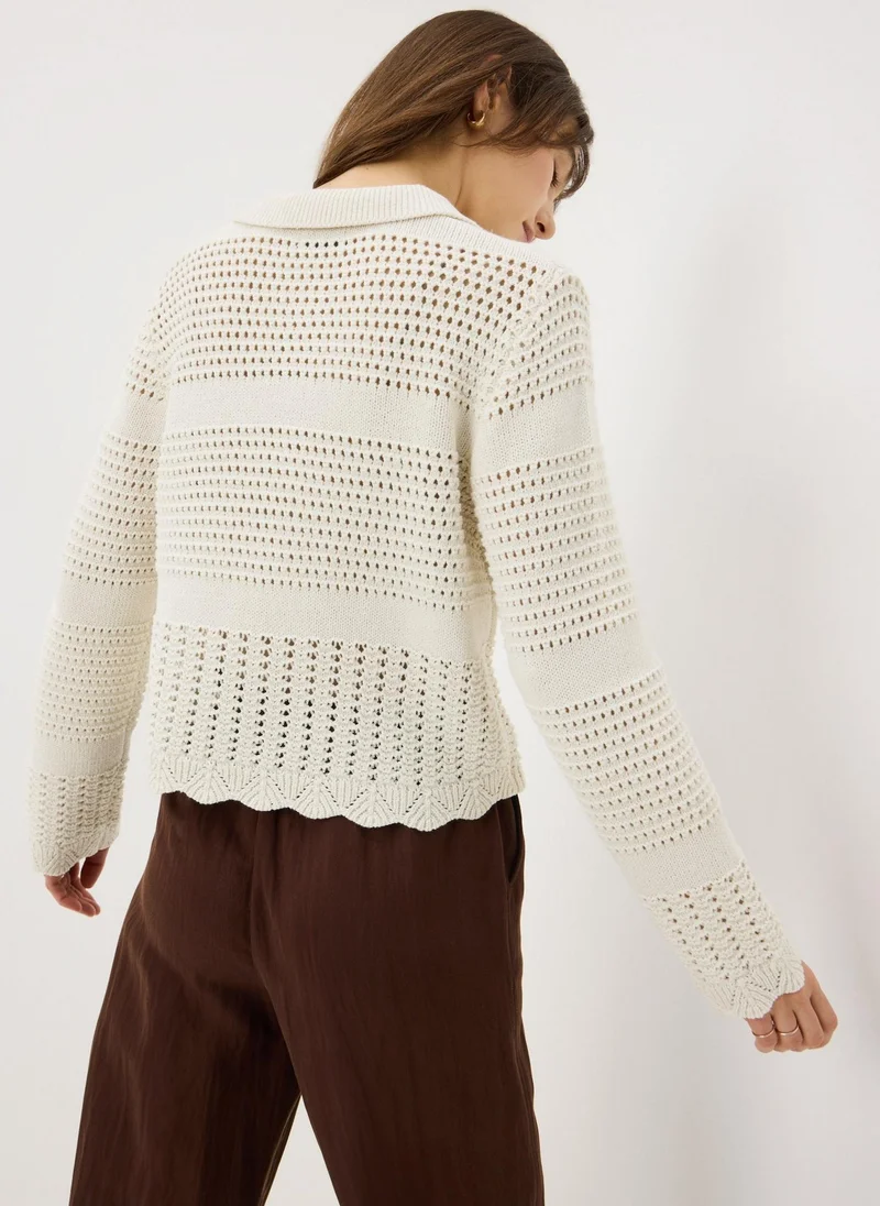 ماتلان Cream Crochet Collar Cardigan