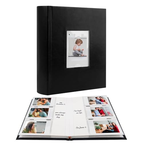 Veicevol Photo Album for Fujifilm Instax Mini Camera Photo Album for Polaroid Leather Cover 180 Pockets 2x3 with Writing Space for Instax Mini 12 11 9 40 8 7 Evo LiPlay Instant Camera Black - Image 1