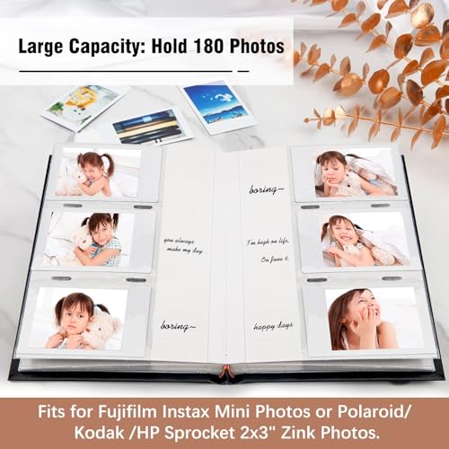 Veicevol Photo Album for Fujifilm Instax Mini Camera Photo Album for Polaroid Leather Cover 180 Pockets 2x3 with Writing Space for Instax Mini 12 11 9 40 8 7 Evo LiPlay Instant Camera Black - Image 3