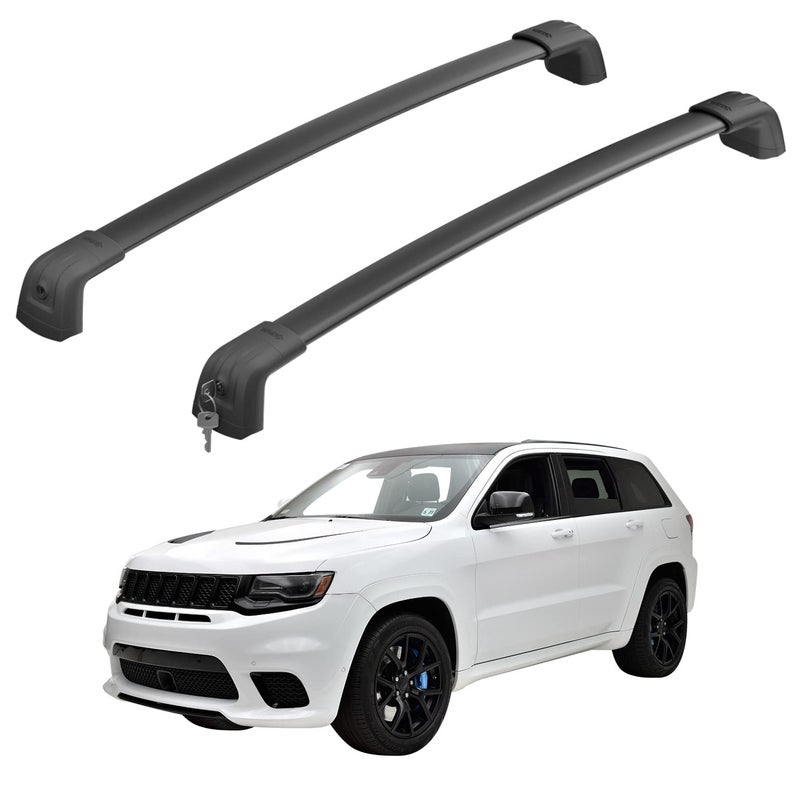 حامل سقف HmmtyRack قضبان عرض متوافقة مع جيب جراند شيروكي ألتيميت SRT Trackhawk 2011-2022 مع تجميلات سقف سوداء من الألمنيوم قضبان سقف مع قفل لحامل الحمولة على السقف للدراجات