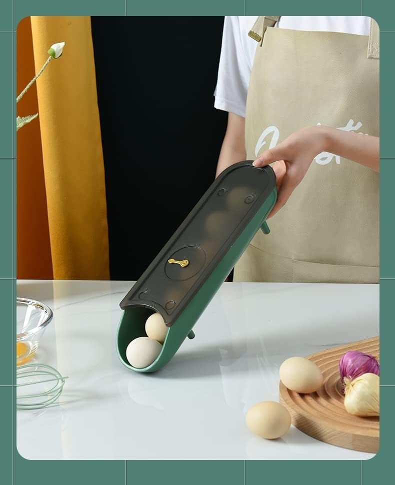 BESTOTTAM BESTOTTAM Plastic Egg Storage Container Date Reminder Safe Sliding Egg Storage Box Automatic Scrolling Egg Box Egg Holder Egg Tray Egg Dispenser with Lid  - Image 3
