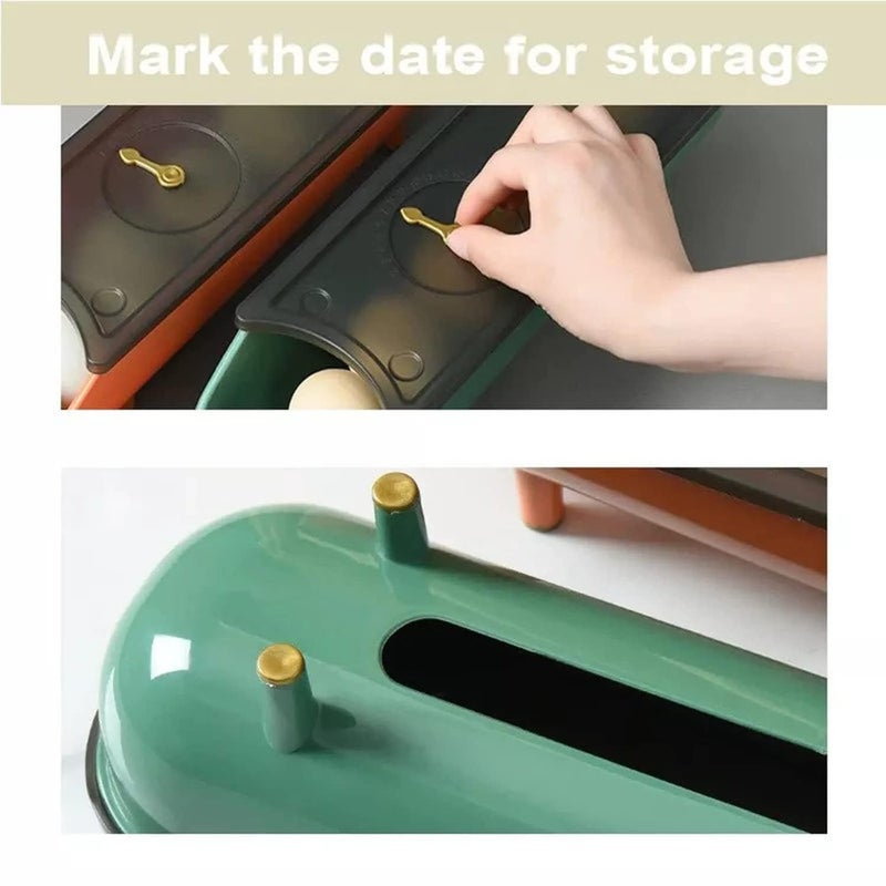 BESTOTTAM BESTOTTAM Plastic Egg Storage Container Date Reminder Safe Sliding Egg Storage Box Automatic Scrolling Egg Box Egg Holder Egg Tray Egg Dispenser with Lid  - Image 5