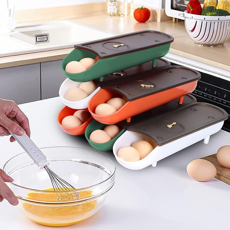 BESTOTTAM BESTOTTAM Plastic Egg Storage Container Date Reminder Safe Sliding Egg Storage Box Automatic Scrolling Egg Box Egg Holder Egg Tray Egg Dispenser with Lid  - Image 2