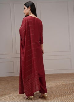 Vishudh Women Red Printed Viscose Kurta Set  - Image 3