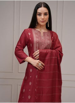 Vishudh Women Red Printed Viscose Kurta Set  - Image 1