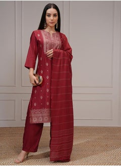 Vishudh Women Red Printed Viscose Kurta Set  - Image 2