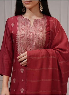 Vishudh Women Red Printed Viscose Kurta Set  - Image 5