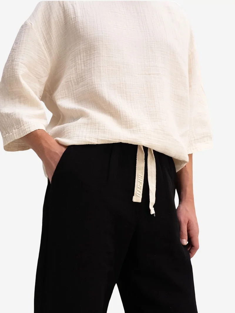 جيستو GIESTO Men's cotton wide-leg trousers with drawstring waist