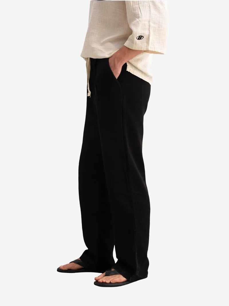 Giesto Black GIESTO Men's cotton wide-leg trousers with drawstring waist for Men | Best Price UAE