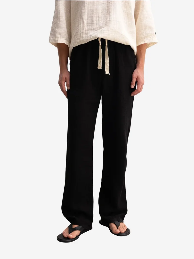 جيستو GIESTO Men's cotton wide-leg trousers with drawstring waist