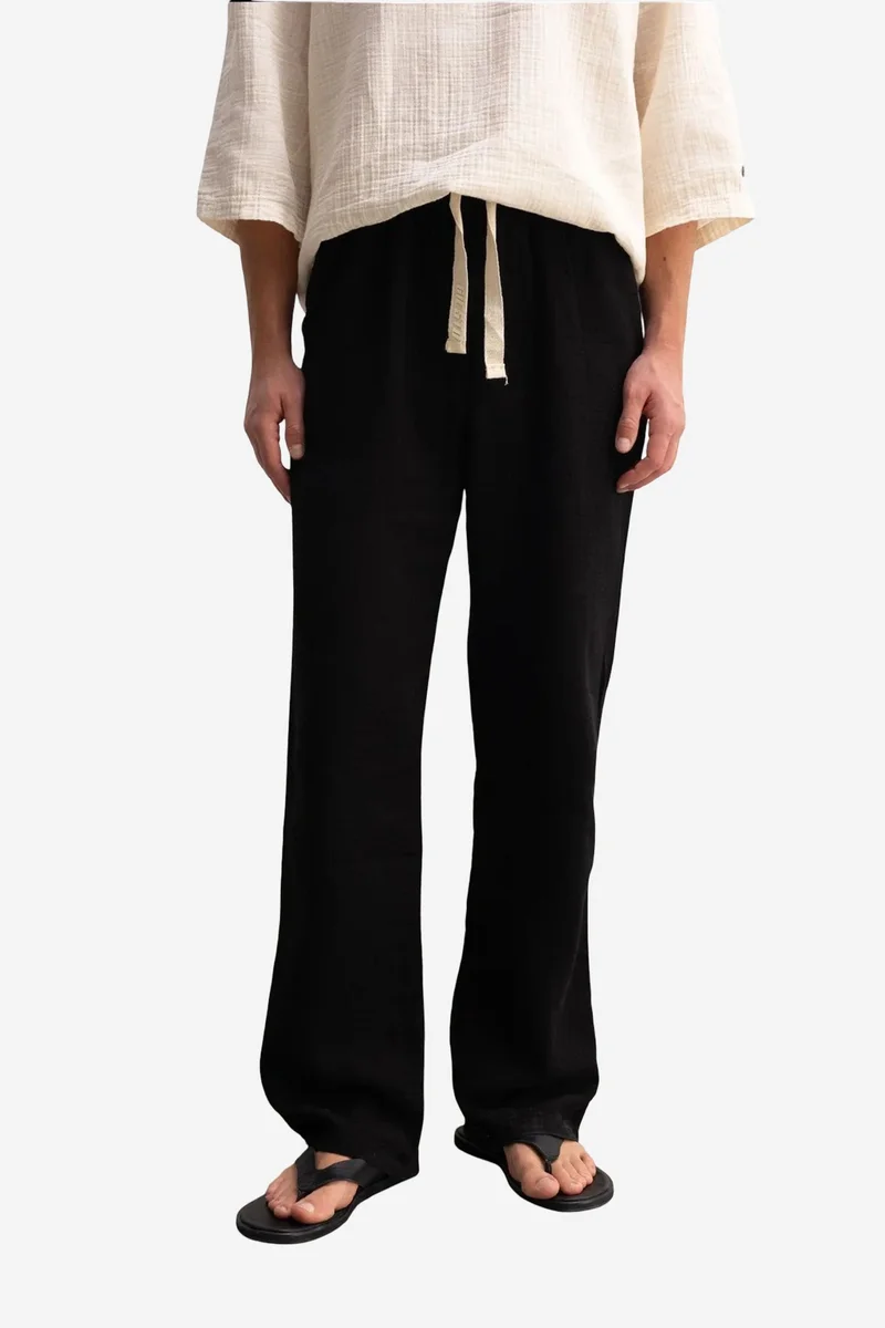جيستو GIESTO Men's cotton wide-leg trousers with drawstring waist