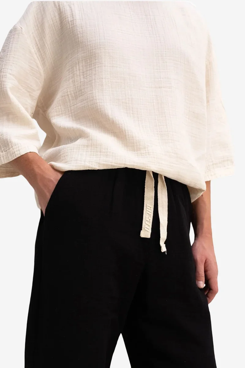 جيستو GIESTO Men's cotton wide-leg trousers with drawstring waist