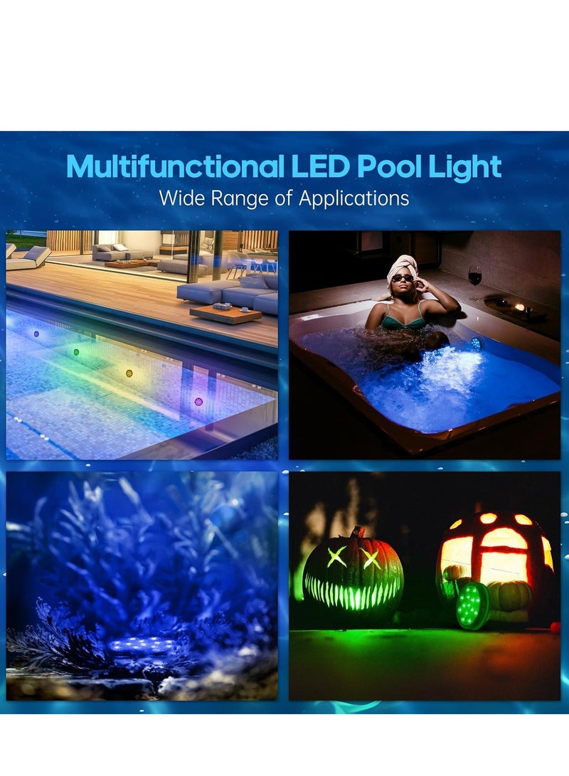 ماركة غير محددة أضواء LED تحت الماء مقاومة للماء IP68 مع كوب شفط، جهاز تحكم عن بعد، أضواء قابلة للشحن تتغير بين 16 لوناً للاستخدام في حمامات السباحة، وأحواض الاستحمام، والأحواض السمكية، والبرك، والحفلات، والزهريات، عبوة من قطعتين.  - Image 2