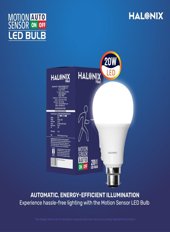 Halonix 20W Motion Sensor Led bulb | Color-6500K White | Auto on- Auto Off light | Motion sensor Led Light | Pack of 6 | Base-B22 - Image 2