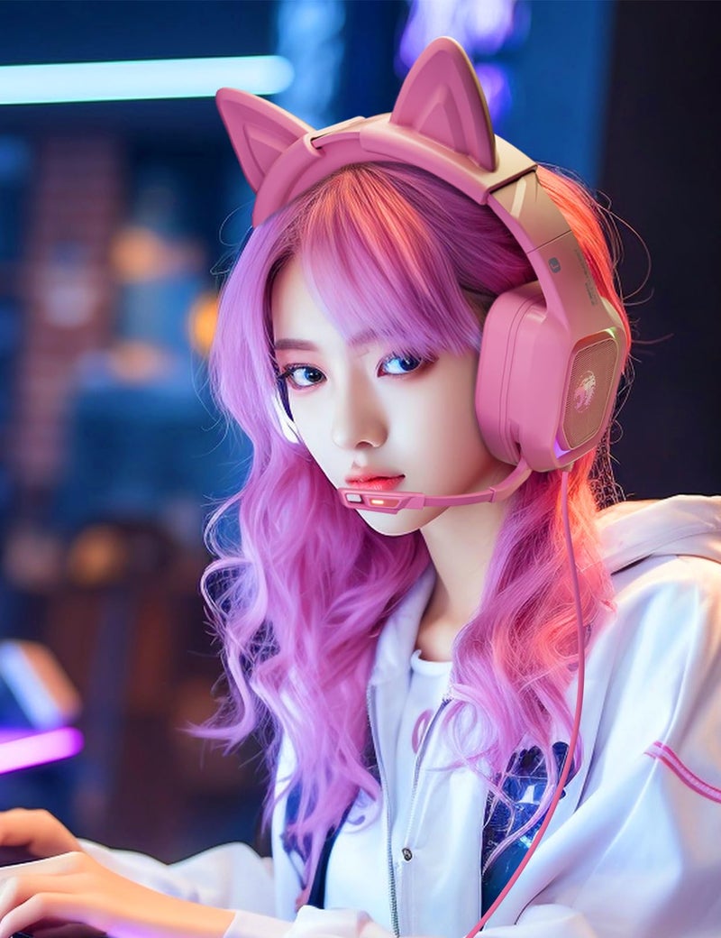 ZIUMIER Gaming Headset with Detachable Cat Ears, Compatible with PS4 PS5 Xbox One PC Laptop, Over-Ear Headphones with LED Light, Noise Canceling Mic, Stereo Surround Sound (Pink) - Image 2