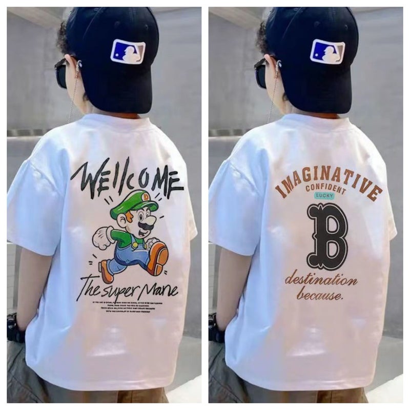T-Shirt Boys Short-Sleeved Summer Popular Internet Celebrity Cartoon Print Medium And Large Kidsren'S Clothing Kidsren'S Tops Round Neck T-Shirt - Image 1
