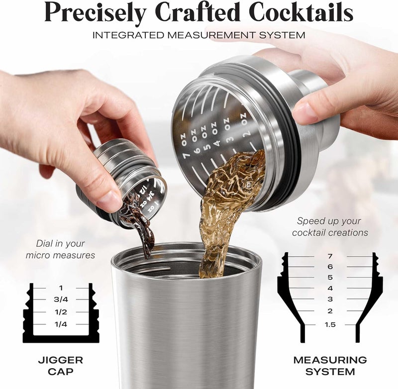 Bare Barrel Insulated Cocktail Shaker Set | Double Wall Stainless Steel | Martini Shaker for Home Bar Bartending | Built-in Drink Measurement System & Strainer, Travel Bag, 35 Recipes | Gift Set (Silver) - Image 5