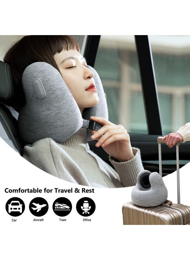 EVERY THINK Travel Pillow for Neck Support, Memory Foam Neck Pillow with Noise Canceling Earmuffs, Carrying Case for Sleeping, Airplane, Travel Rest - Grey