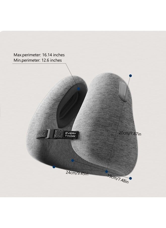 EVERY THINK Travel Pillow for Neck Support, Memory Foam Neck Pillow with Noise Canceling Earmuffs, Carrying Case for Sleeping, Airplane, Travel Rest - Grey