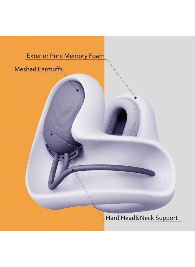 EVERY THINK Travel Pillow for Neck Support, Memory Foam Neck Pillow with Noise Canceling Earmuffs, Carrying Case for Sleeping, Airplane, Travel Rest - Grey