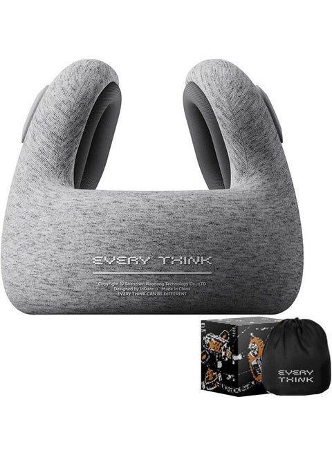 EVERY THINK Travel Pillow for Neck Support, Memory Foam Neck Pillow with Noise Canceling Earmuffs, Carrying Case for Sleeping, Airplane, Travel Rest - Grey