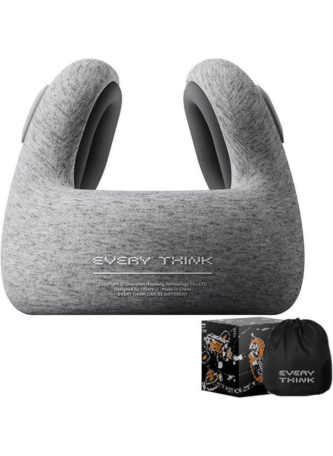 EVERY THINK Travel Pillow for Neck Support, Memory Foam Neck Pillow with Noise Canceling Earmuffs, Carrying Case for Sleeping, Airplane, Travel Rest - Grey