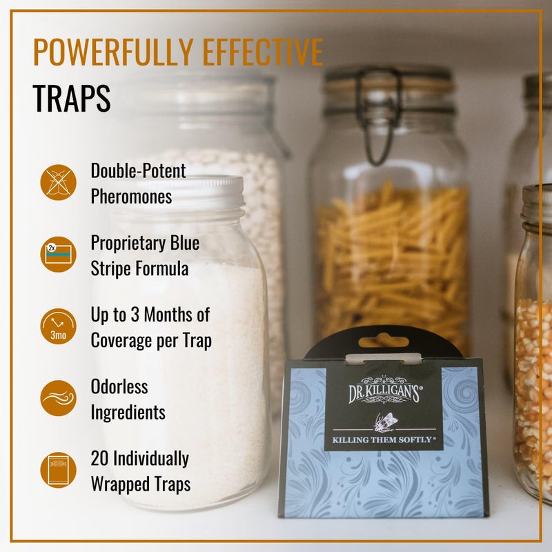 Dr. Killigan's Premium Double Potent Pantry Moth Traps with Pheromones Prime, Sticky Indian Meal Moth Traps for House, How to Get Rid of Moths in House (20 Pack, Blue) - Image 2