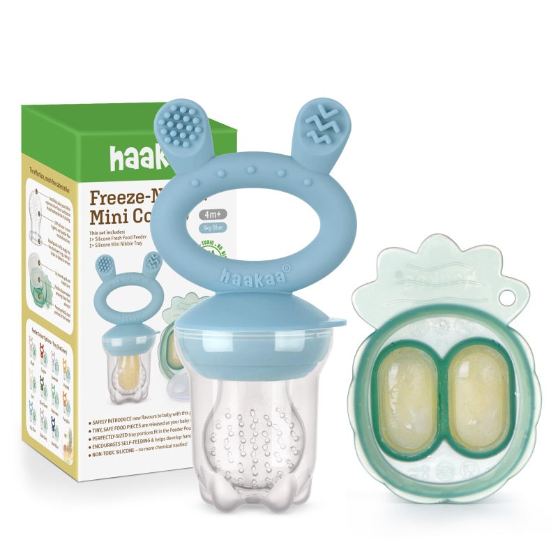Haakaa Baby Fruit Food Feeder Mini Freezer Nibble Tray Combo Breastmilk Popsicle Molds for Baby Cooling Relief BPA Free Silicone Feeder for Safe Infant Self Feeding 4 Month Sky Blue - Image 2