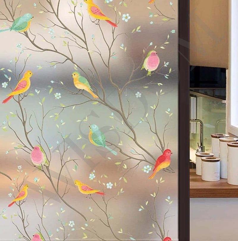 WISDOM Window Glass Decorative Frosted Film Heat Control Film Self Adhesive Window Film (16" x 50, Birds Frosted) - Image 1