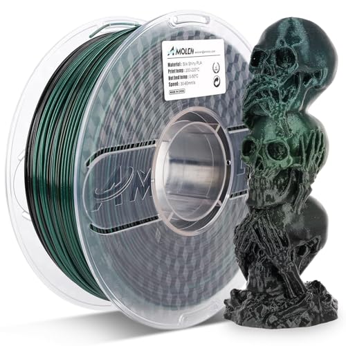 AMOLEN PLA 3D Printer Filament, PLA Filament 1.75mm Silk Black Shiny Green Filament, 3D Printing Filament 1KG/2.2lb - Image 1