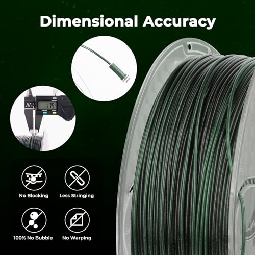AMOLEN PLA 3D Printer Filament, PLA Filament 1.75mm Silk Black Shiny Green Filament, 3D Printing Filament 1KG/2.2lb - Image 5