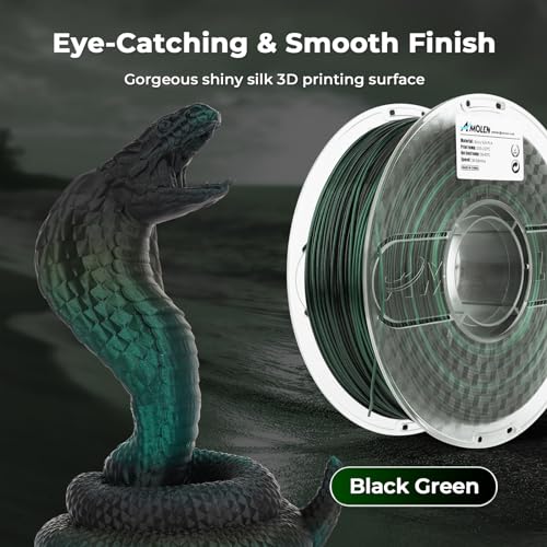 AMOLEN PLA 3D Printer Filament, PLA Filament 1.75mm Silk Black Shiny Green Filament, 3D Printing Filament 1KG/2.2lb - Image 2