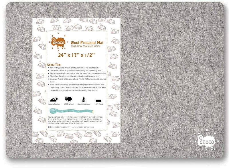 OHOCO Wool Pressing Mat for Quilting - 17" x 24" Extra Large Felt Ironing Pad 1/2" Thick, 100% New Zealand Wool for Ironing, Sewing, Cutting on Ironing Board, Tabletop, Dryer, Countertop - Image 1