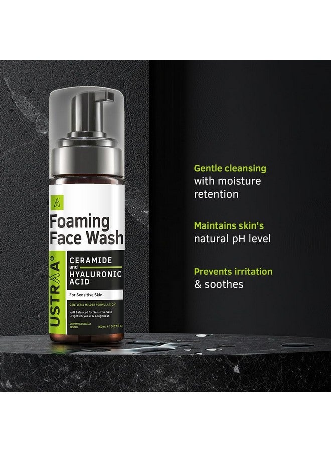 Ustraa Foaming Face Wash - 150ml - with Ceramide & Hyaluronic Acid - For Sensitive Skin | Gentle Formulation | Keeps pH in Balance | Dermatologically Tested | NO SLS, NO PARABEN - Image 2