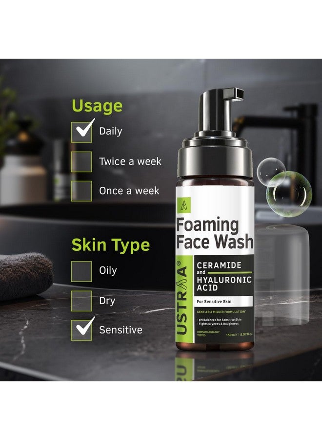 Ustraa Foaming Face Wash - 150ml - with Ceramide & Hyaluronic Acid - For Sensitive Skin | Gentle Formulation | Keeps pH in Balance | Dermatologically Tested | NO SLS, NO PARABEN - Image 4