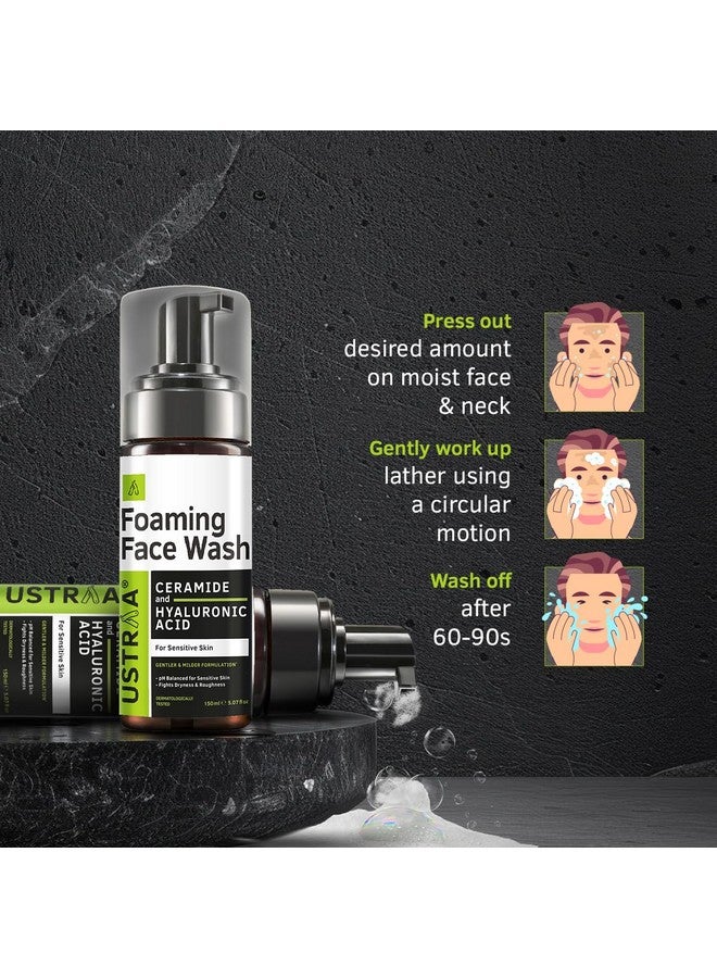 Ustraa Foaming Face Wash - 150ml - with Ceramide & Hyaluronic Acid - For Sensitive Skin | Gentle Formulation | Keeps pH in Balance | Dermatologically Tested | NO SLS, NO PARABEN - Image 5