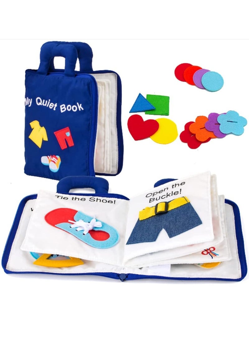 KASTWAVE Montessori Activity Quiet Book - Travel Toy Cloth Book for Toddlers - 10 Topics, Activities for Early Learning How to Basic Life Skills for Toddlers, Interactive Book for Busy Boys and Girls(Blue) - Image 1